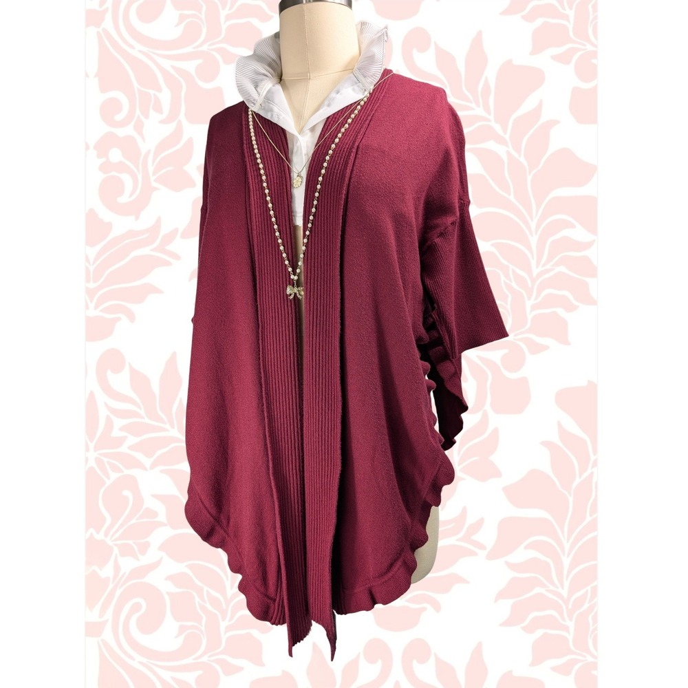 Soft‎ Surroundings L-XL Soft & Cozy Burgundy Ruffle Hem Knit Cardigan Women's
